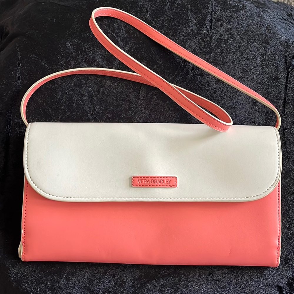 Vera Bradley Strap Wallet Purse or Clutch Bubblegum Pink and Cream
